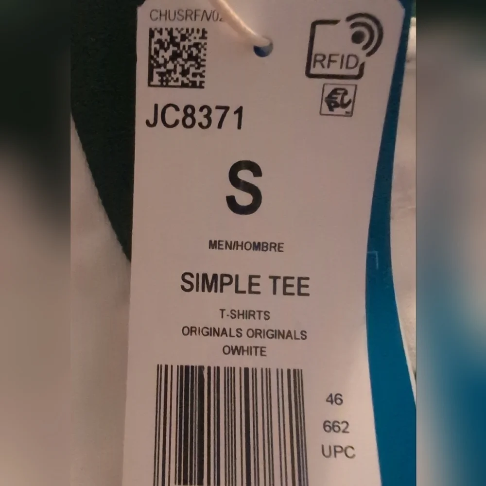 Men's Adidas original White Simple Tee Size Small NWT